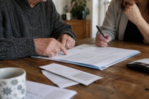 Une personne en train de signer un document